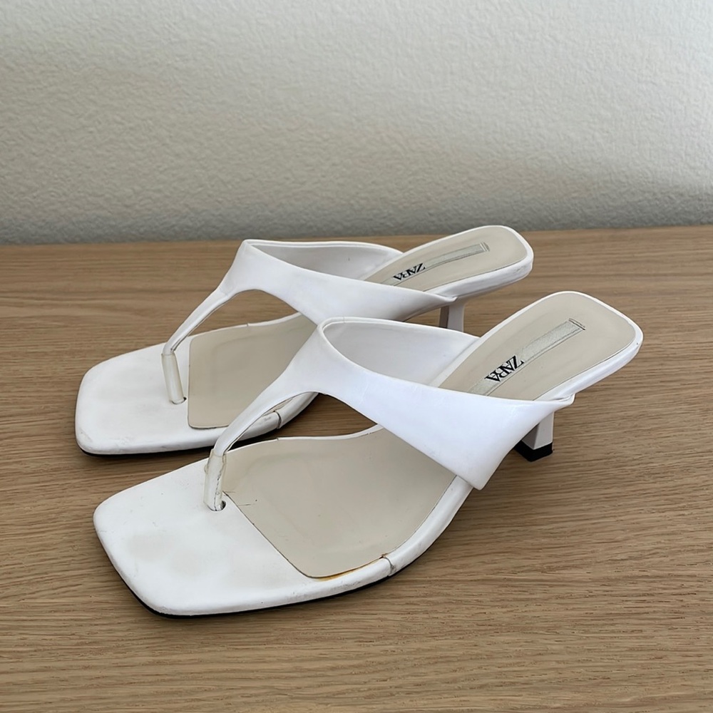 Zara white heel sandal size 6